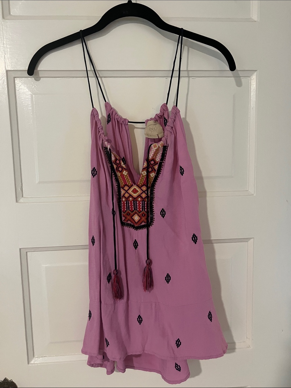 Boho Embroidered Spaghetti Strap Tank Top - Lavender